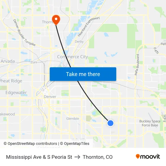 Mississippi Ave & S Peoria St to Thornton, CO map