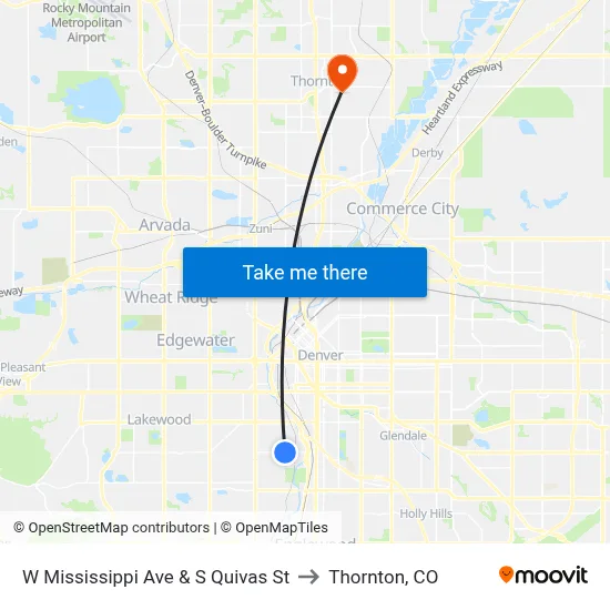 W Mississippi Ave & S Quivas St to Thornton, CO map