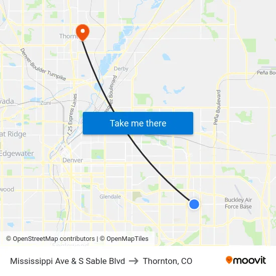 Mississippi Ave & S Sable Blvd to Thornton, CO map