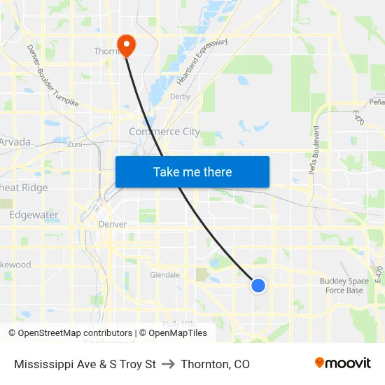 Mississippi Ave & S Troy St to Thornton, CO map