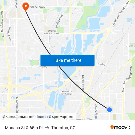Monaco St & 65th Pl to Thornton, CO map