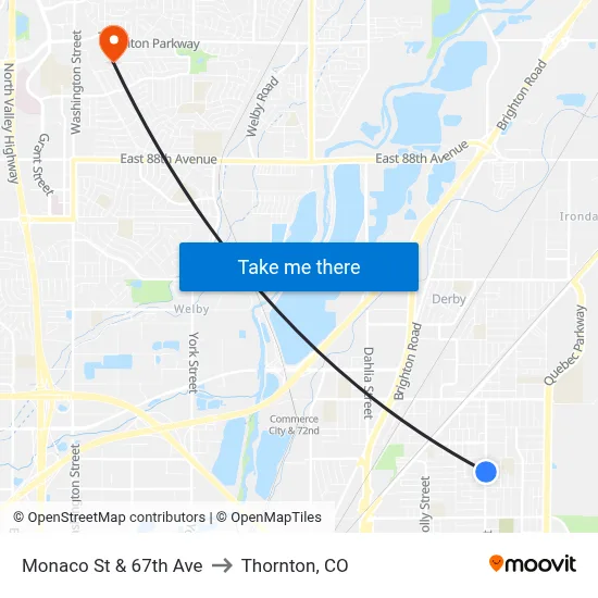 Monaco St & 67th Ave to Thornton, CO map