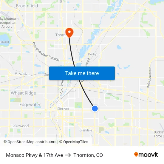 Monaco Pkwy & 17th Ave to Thornton, CO map