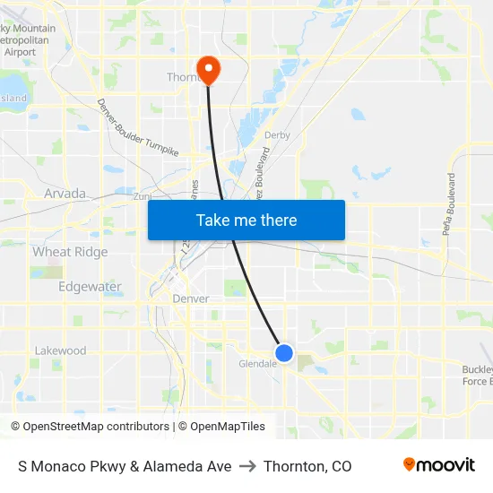 S Monaco Pkwy & Alameda Ave to Thornton, CO map