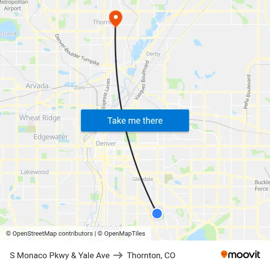 S Monaco Pkwy & Yale Ave to Thornton, CO map