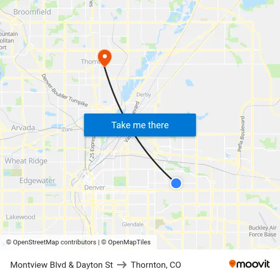 Montview Blvd & Dayton St to Thornton, CO map