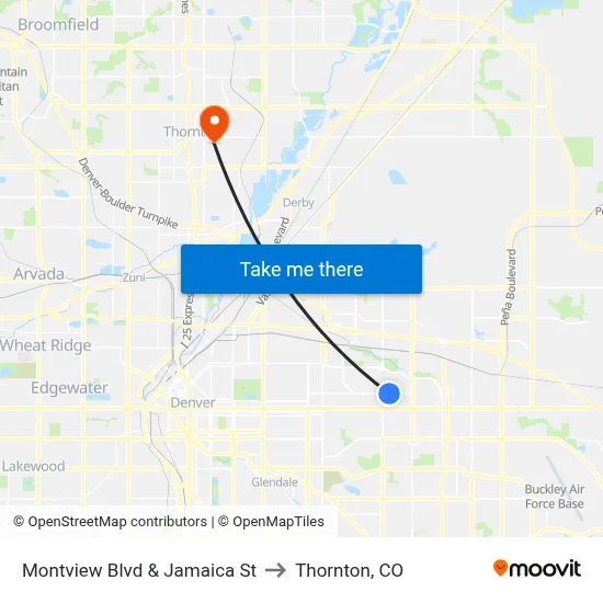 Montview Blvd & Jamaica St to Thornton, CO map