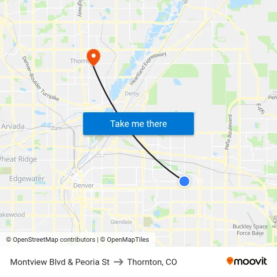 Montview Blvd & Peoria St to Thornton, CO map