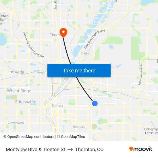 Montview Blvd & Trenton St to Thornton, CO map