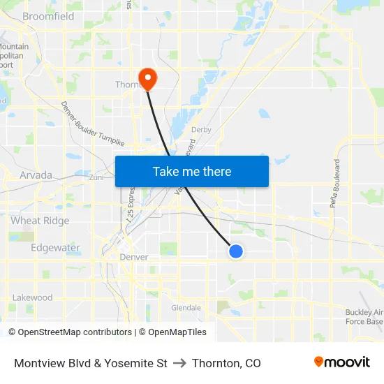 Montview Blvd & Yosemite St to Thornton, CO map