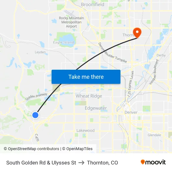 South Golden Rd & Ulysses St to Thornton, CO map