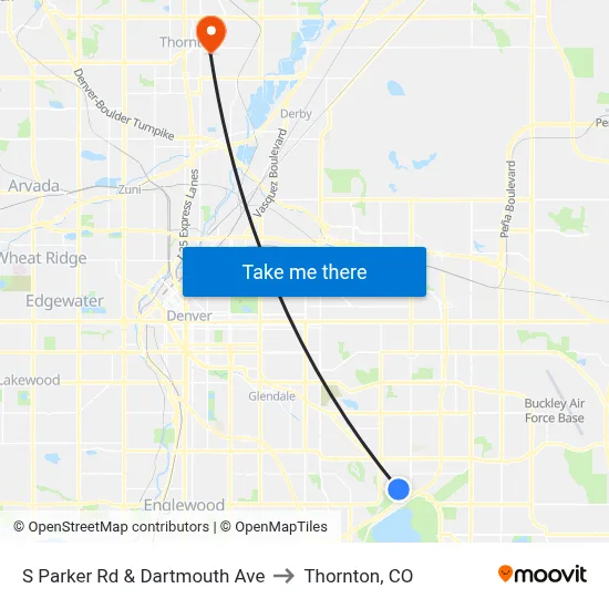 S Parker Rd & Dartmouth Ave to Thornton, CO map