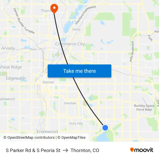 S Parker Rd & S Peoria St to Thornton, CO map