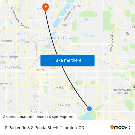S Parker Rd & S Peoria St to Thornton, CO map