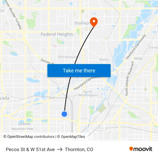 Pecos St & W 51st Ave to Thornton, CO map