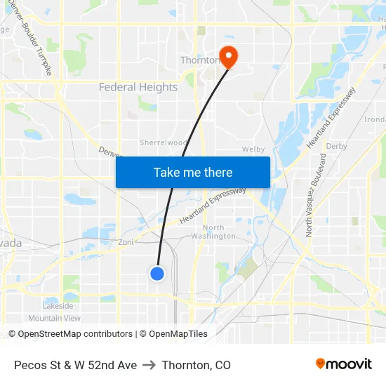 Pecos St & W 52nd Ave to Thornton, CO map