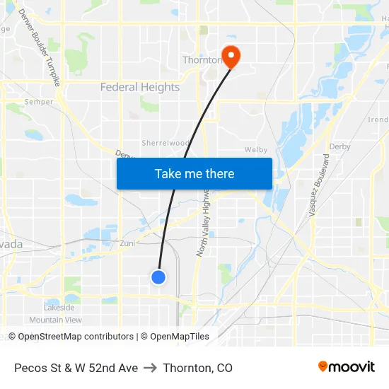 Pecos St & W 52nd Ave to Thornton, CO map