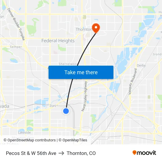 Pecos St & W 56th Ave to Thornton, CO map