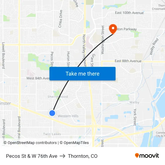 Pecos St & W 76th Ave to Thornton, CO map