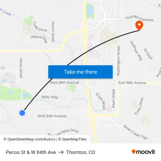 Pecos St & W 84th Ave to Thornton, CO map