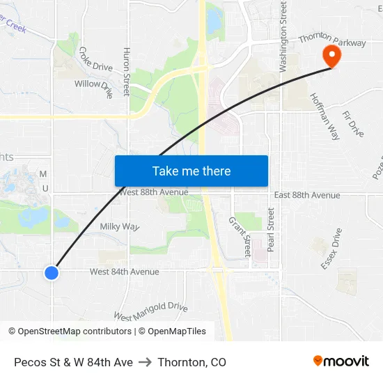 Pecos St & W 84th Ave to Thornton, CO map