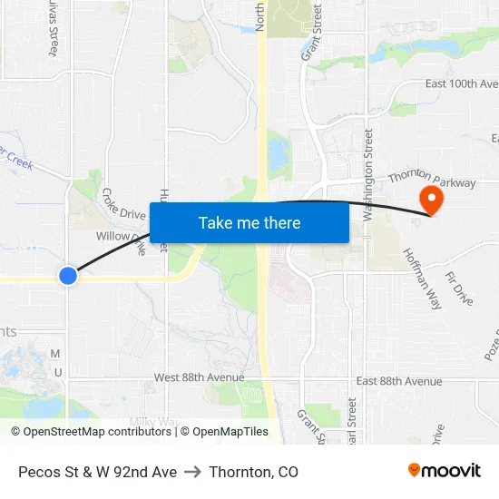 Pecos St & W 92nd Ave to Thornton, CO map
