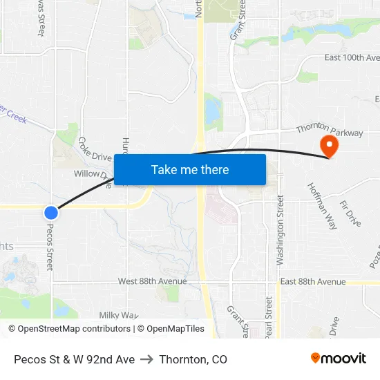 Pecos St & W 92nd Ave to Thornton, CO map