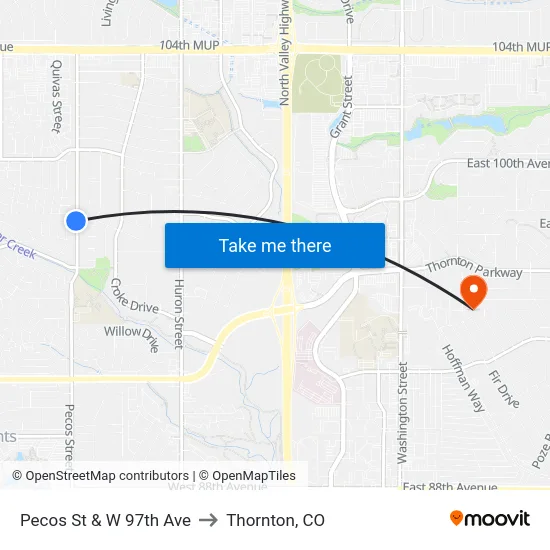 Pecos St & W 97th Ave to Thornton, CO map