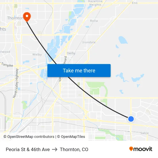 Peoria St & 46th Ave to Thornton, CO map