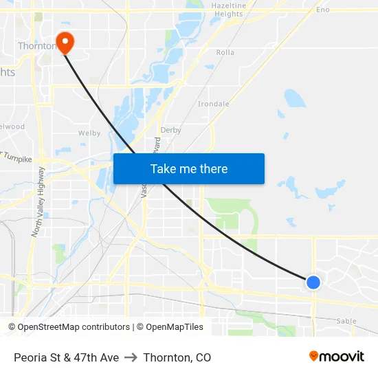 Peoria St & 47th Ave to Thornton, CO map