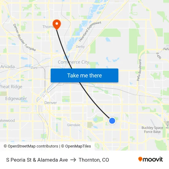 S Peoria St & Alameda Ave to Thornton, CO map
