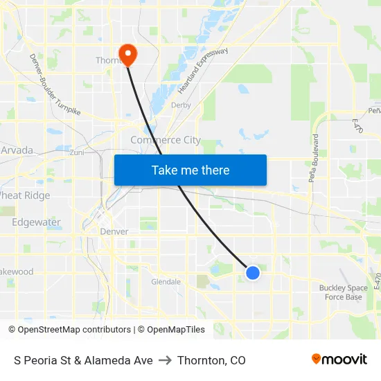 S Peoria St & Alameda Ave to Thornton, CO map
