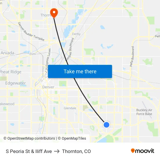 S Peoria St & Iliff Ave to Thornton, CO map