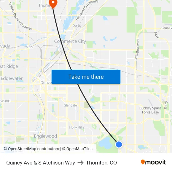 Quincy Ave & S Atchison Way to Thornton, CO map