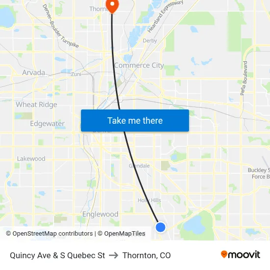 Quincy Ave & S Quebec St to Thornton, CO map