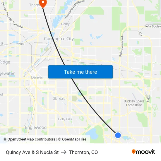 Quincy Ave & S Nucla St to Thornton, CO map