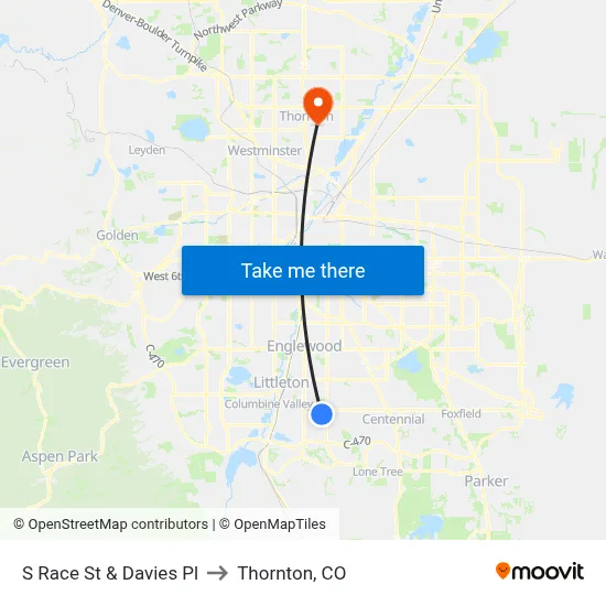 S Race St & Davies Pl to Thornton, CO map