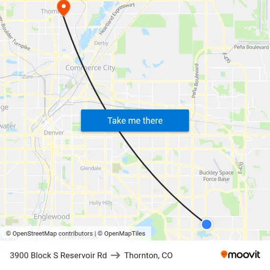 3900 Block S Reservoir Rd to Thornton, CO map