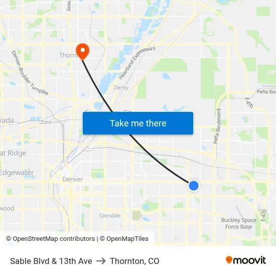Sable Blvd & 13th Ave to Thornton, CO map