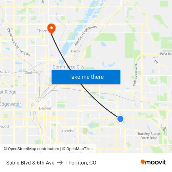 Sable Blvd & 6th Ave to Thornton, CO map