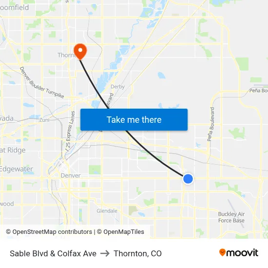 Sable Blvd & Colfax Ave to Thornton, CO map