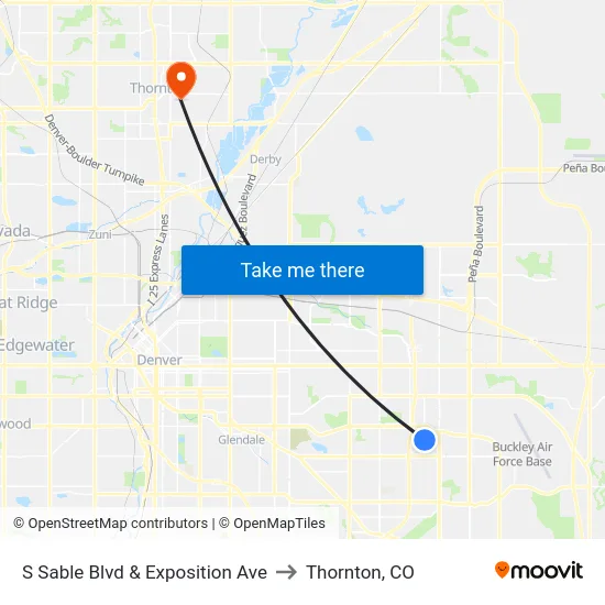 S Sable Blvd & Exposition Ave to Thornton, CO map