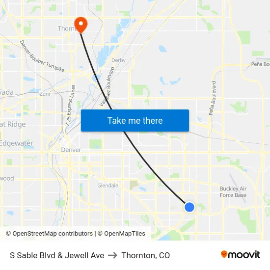 S Sable Blvd & Jewell Ave to Thornton, CO map
