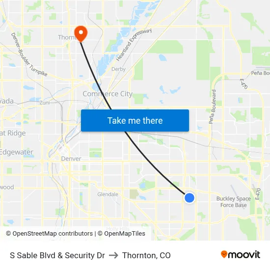 S Sable Blvd & Security Dr to Thornton, CO map