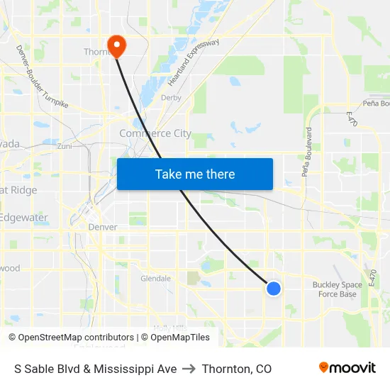S Sable Blvd & Mississippi Ave to Thornton, CO map