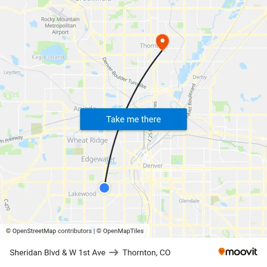 Sheridan Blvd & W 1st Ave to Thornton, CO map