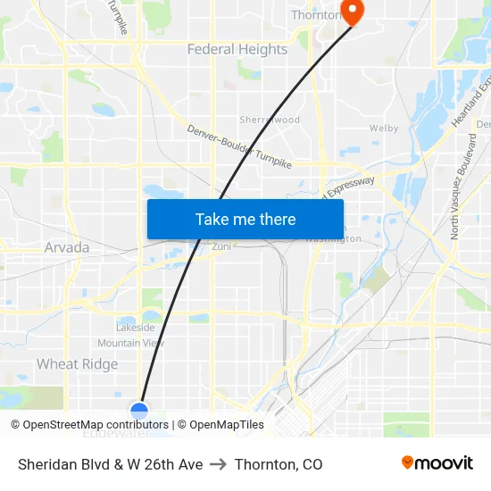 Sheridan Blvd & W 26th Ave to Thornton, CO map