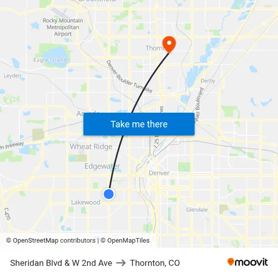 Sheridan Blvd & W 2nd Ave to Thornton, CO map