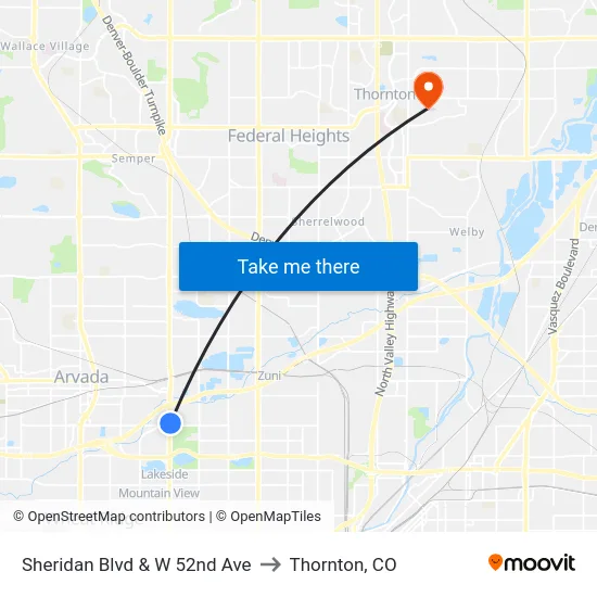 Sheridan Blvd & W 52nd Ave to Thornton, CO map