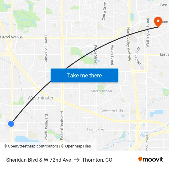 Sheridan Blvd & W 72nd Ave to Thornton, CO map